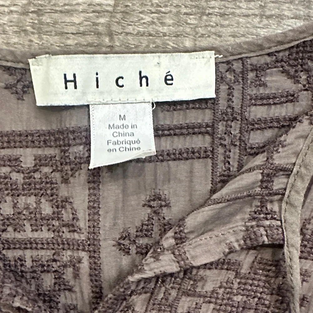 Hiche Medium Women's Brown Patterned‎ Cotton Silk Blend Top